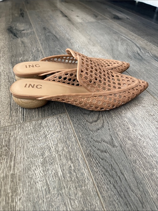 INC International Concepts Shoes - INC International Concepts Woven Tan Pointed Mule Clogs